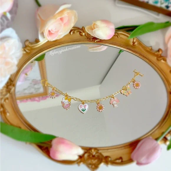 Gold plated handmade Spring Hello Kitty charm bracelet